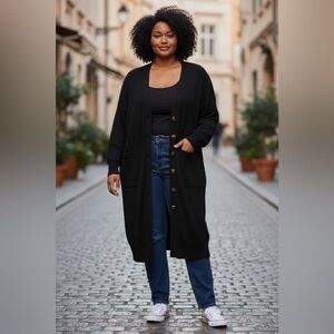 Vince Camuto Duster Cardigan Black Collegiate Grandma Oversized Comfortable 3X